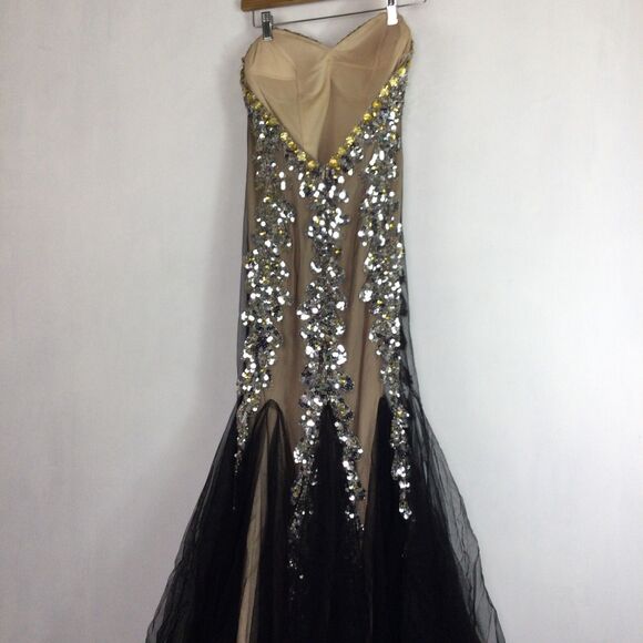 JOVANI Black Strapless Mermaid Rhinestones Pin Up Nude Lining Prom Formal Gown 2 - Picture 15 of 16